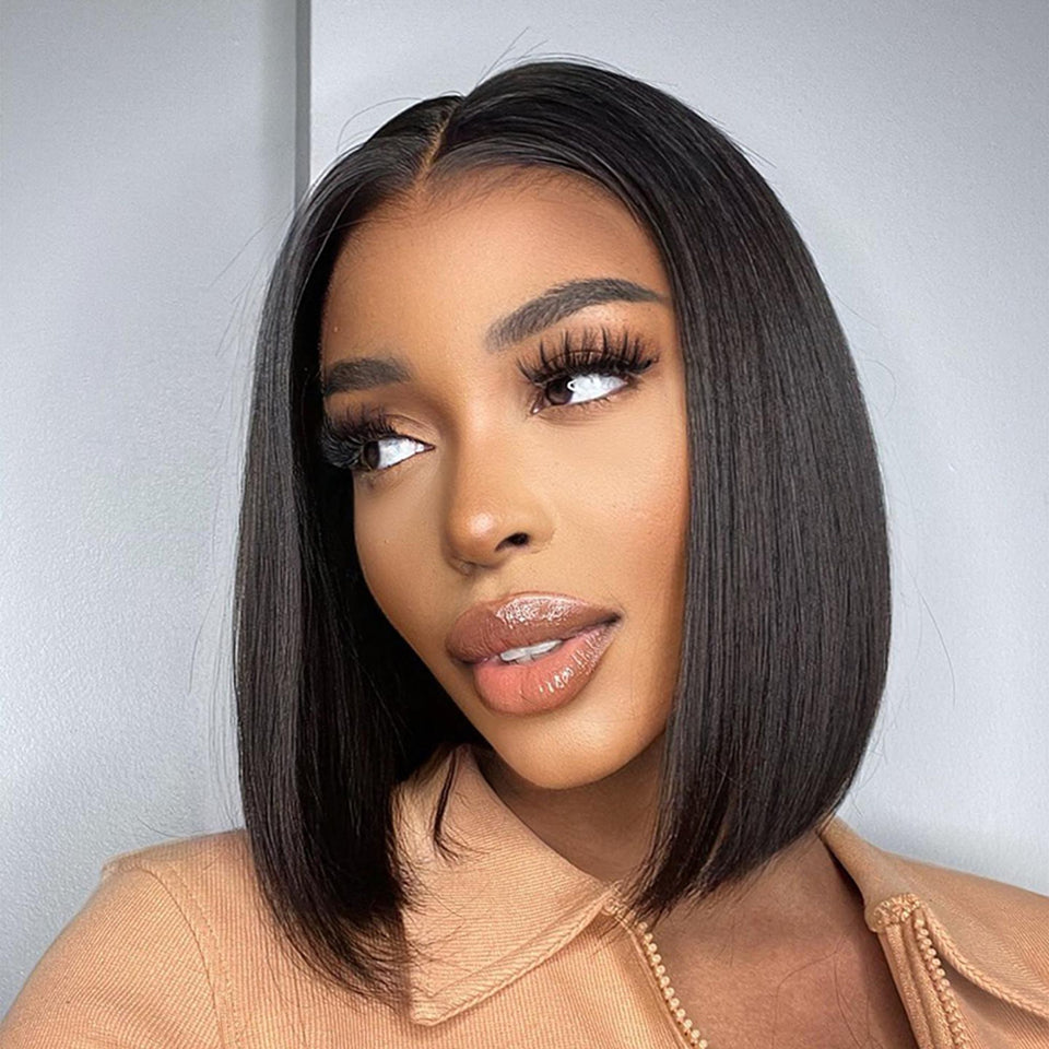 Glulesss Straight Silky Bob 180% Density Wig