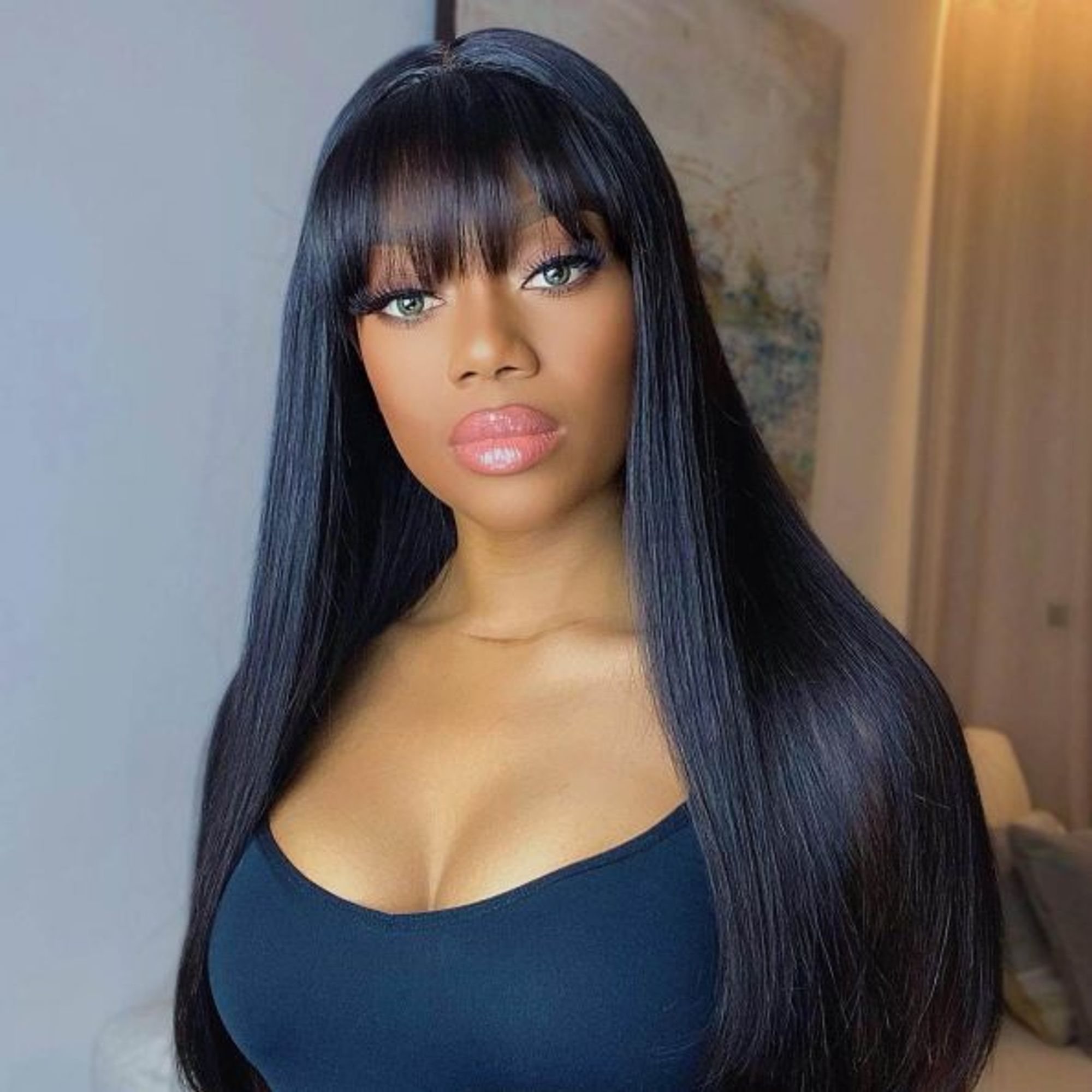 Glueless Invisible Straight Wig With Bangs