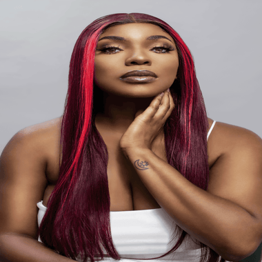 Pre Plucked  Burgundy 99J  Wig With Pink Streaks