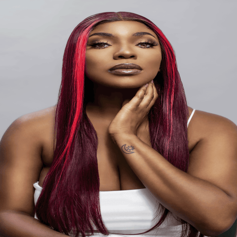 Pre Plucked  Burgundy 99J  Wig With Pink Streaks