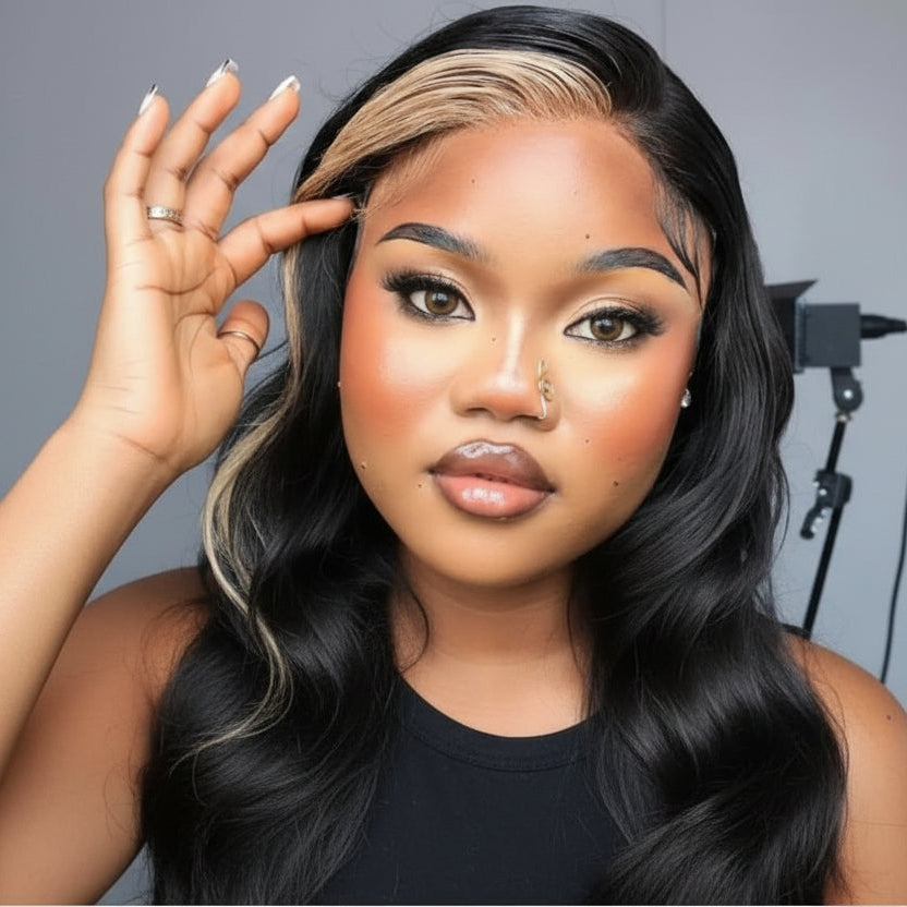 Natural black With Blonde Streak - Bodywave